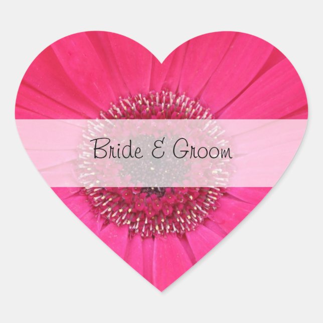 Heart Customised Wedding Stickers --  Pink Gerbera (Front)