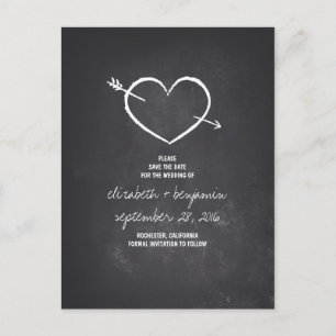 Heart cute chalkboard save the date postcards