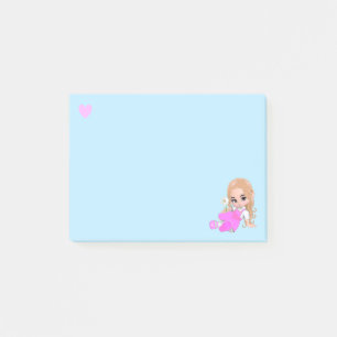 Heart & Cute Fairy with Daisy on Light Blue Post-it Notes