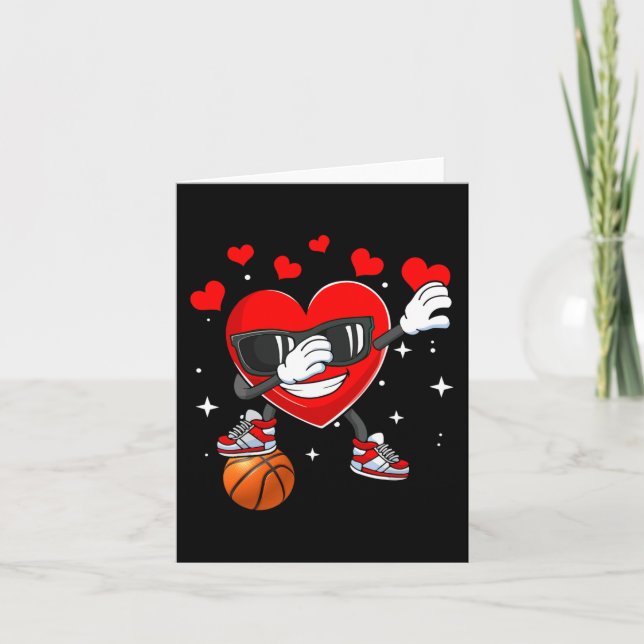 Heart Dab Dance With Basketball Ball Valentines Da Card (Front)