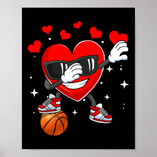 Heart Dab Dance With Basketball Ball Valentines Da Poster