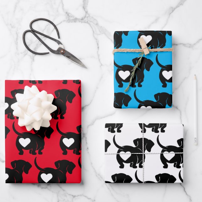 Heart Dachshunds Wrapping Paper Sheet Set (Front)