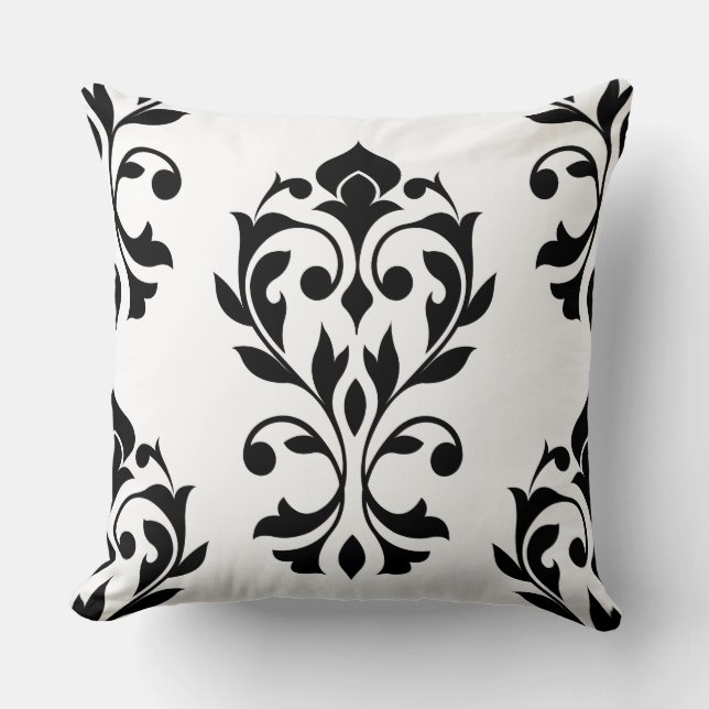 Heart Damask 2Way Lg Ptn II Black & White Cushion (Front)