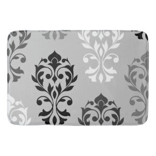 Heart Damask Art I Black Greys White Bath Mat