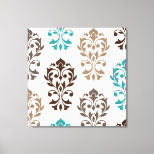 Heart Damask Art I Browns Teal Cream Canvas Print
