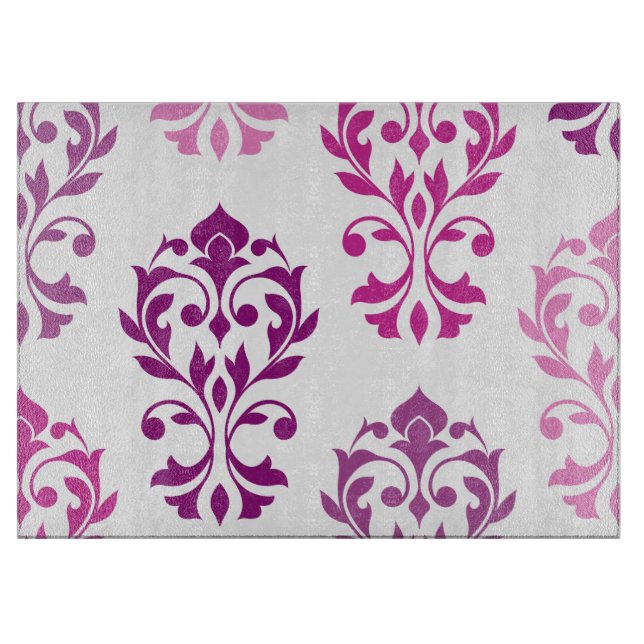Heart Damask Art I Pinks Plums White Cutting Board (Front)