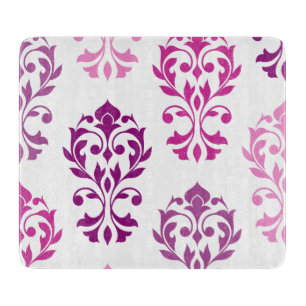 Heart Damask Art I Pinks Plums White Cutting Board
