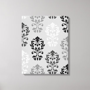 Heart Damask Art Ib Black Greys White Canvas Print