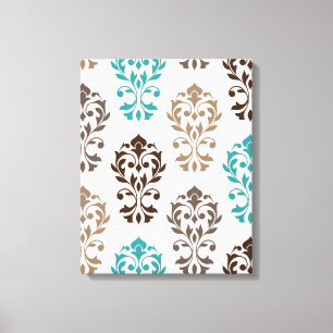 Heart Damask Art Ib Browns Teal Cream Canvas Print