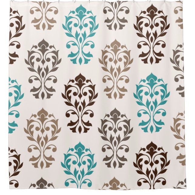 Heart Damask Art Ib Browns Teal Cream Shower Curtain (Front)