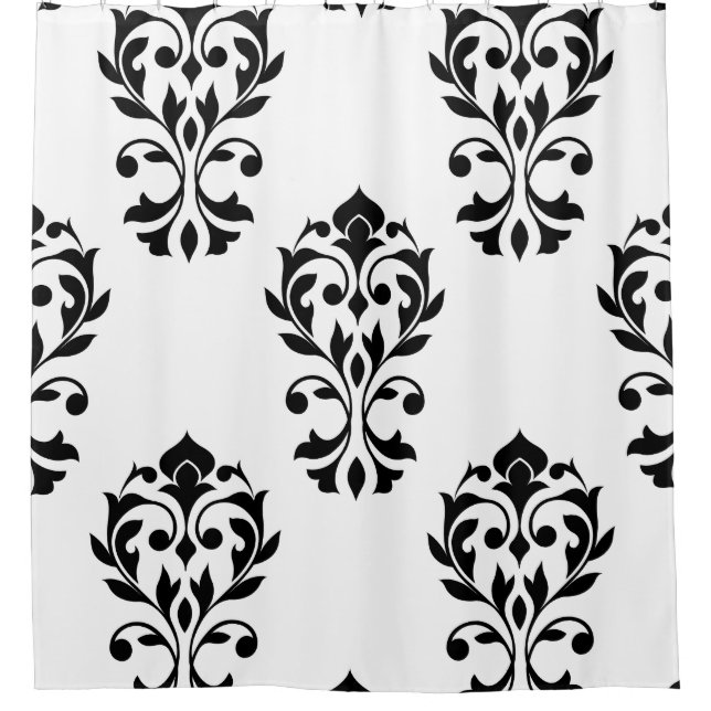 Heart Damask Lg Ptn Black on White Shower Curtain (Front)