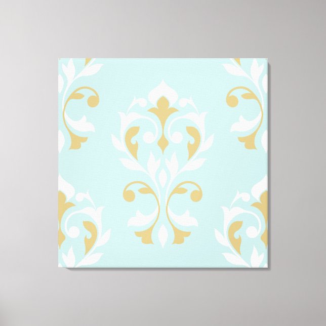 Heart Damask Lg Ptn II Cream & Gold on Blue Canvas Print (Front)