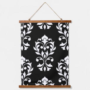 Heart Damask Lg Ptn II White on Black Hanging Tapestry