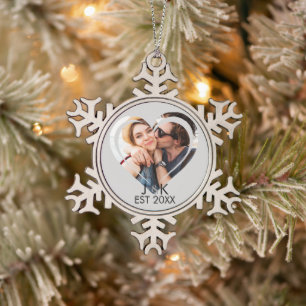 Heart Dating Couple Girlfriend Boyfriend Photo Snowflake Pewter Christmas Ornament