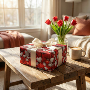 Heart Day Celebration: Red & White Love Art Wrapping Paper