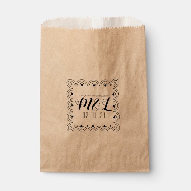 Heart Deco Geometric Wedding Logo Wedding Favour Bags (Front)