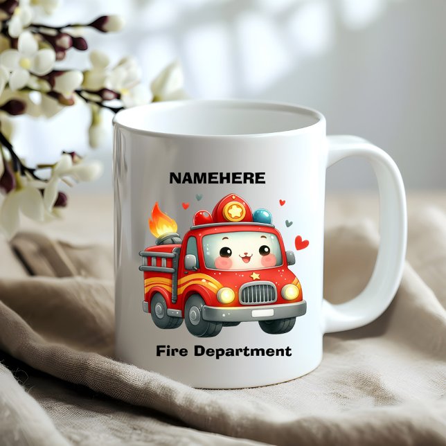 Heart-decorated cartoon firetruck coffee mug (Creator Uploaded)