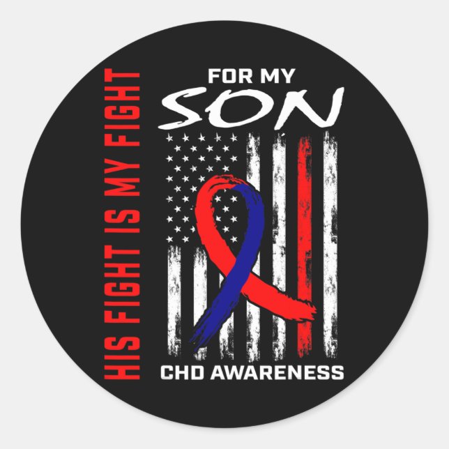 Heart Defect Chd Awareness Son Usa American Flag  Classic Round Sticker (Front)