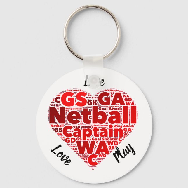 Heart Design Inspirational Netball Captain Key Ring (Front)