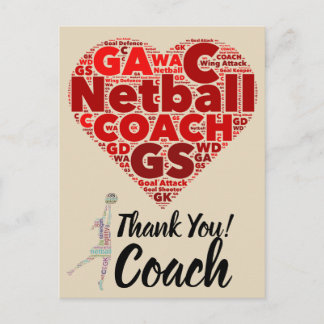 Heart Design Netball Coach Thank You Postcard