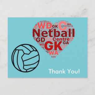 Heart Design Netball Thank You Postcard