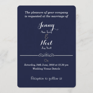 Heart Design Plain Simple Blue Wedding Invitation