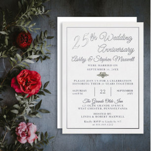 Heart Diamond 25th Wedding Anniversary Party Foil