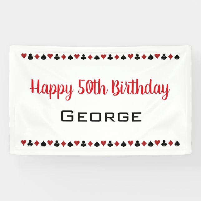 Heart Diamond Spade Club Casino Birthday Banner (Horizontal)