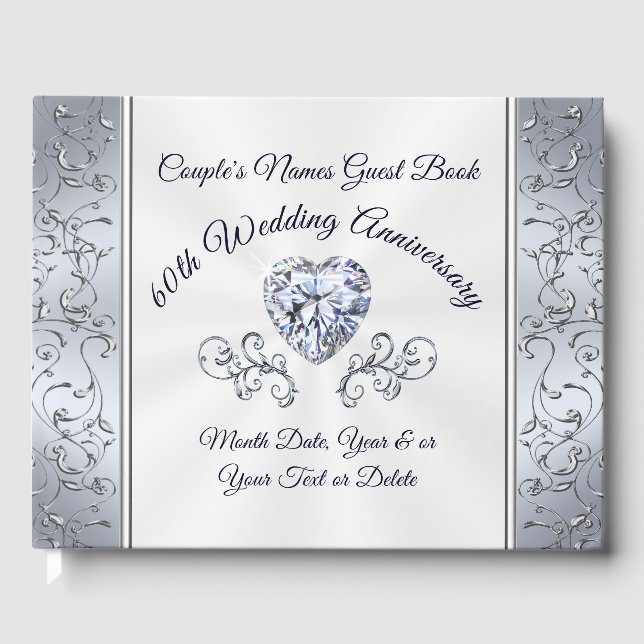 Heart Diamond Wedding Anniversary Guest Book (Front)
