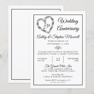 Heart Diamonds 25th Wedding Anniversary Party Invitation