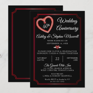 Heart Diamonds 40th Wedding Anniversary Party Invitation