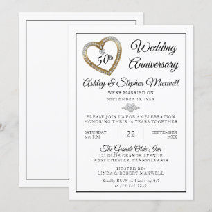 Heart Diamonds 50th Wedding Anniversary Party Invitation