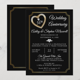 Heart Diamonds 50th Wedding Anniversary Party Invitation