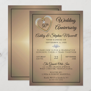 Heart Diamonds 50th Wedding Anniversary Party Invitation