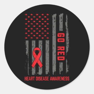 Heart Disease American Flag Go Red Heart Disease A Classic Round Sticker