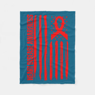 Heart Disease Awareness American Flag Chd Congenit Fleece Blanket