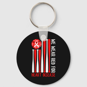 Heart Disease Awareness Baseball Lover Red America Key Ring