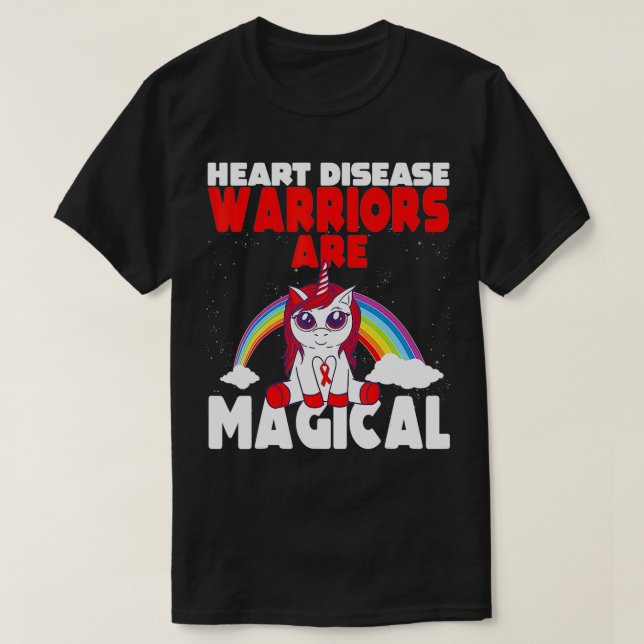 Heart Disease Awareness Cute Magical Unicorn Red R T-Shirt (Design Front)