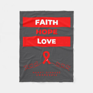 Heart Disease Awareness Faith Hope Love Design Fleece Blanket