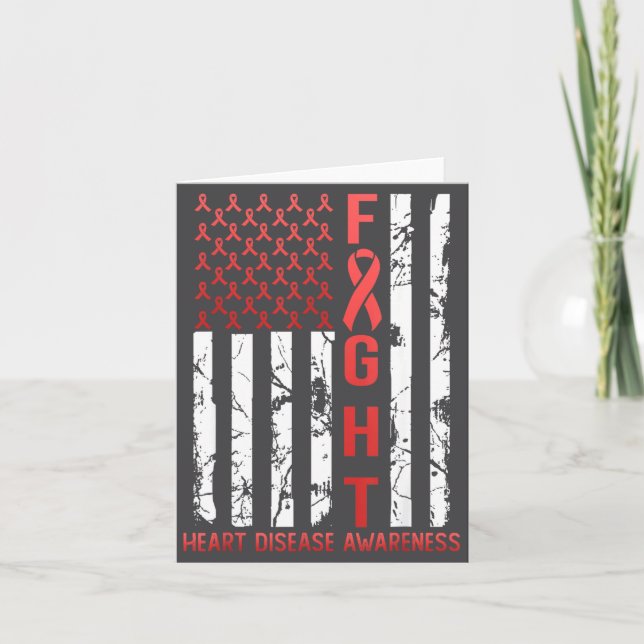 Heart Disease Awareness February Usa Flag Ribbon R Card (Front)