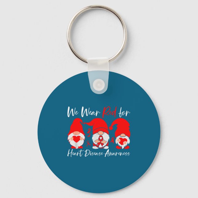 Heart Disease Awareness Gnome  Key Ring (Front)