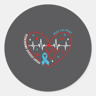 Heart Disease Awareness Heartbeat Survivor Warrior Classic Round Sticker