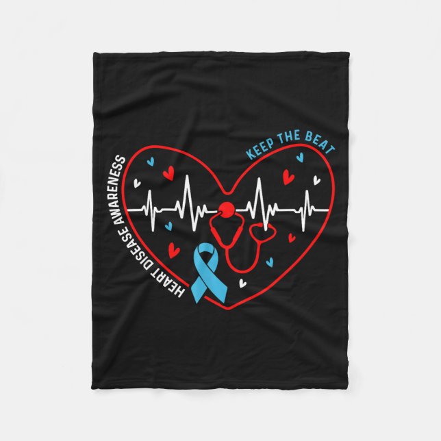 Heart Disease Awareness Heartbeat Survivor Warrior Fleece Blanket (Front)