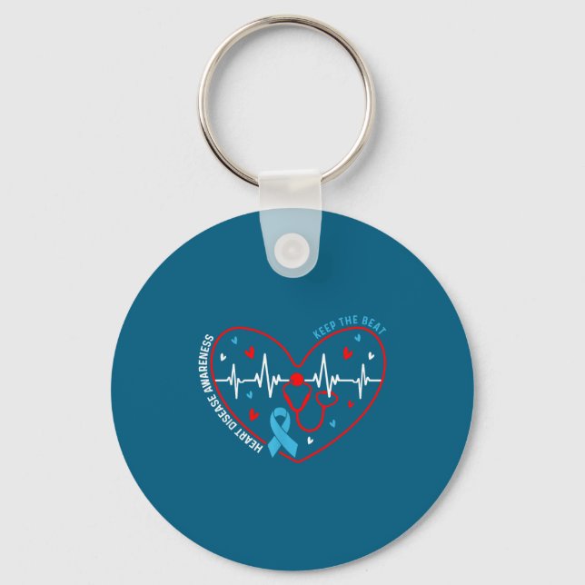 Heart Disease Awareness Heartbeat Survivor Warrior Key Ring (Front)