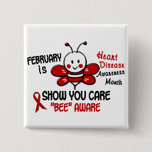 Heart Disease Awareness Month Bee 1.1 15 Cm Square Badge