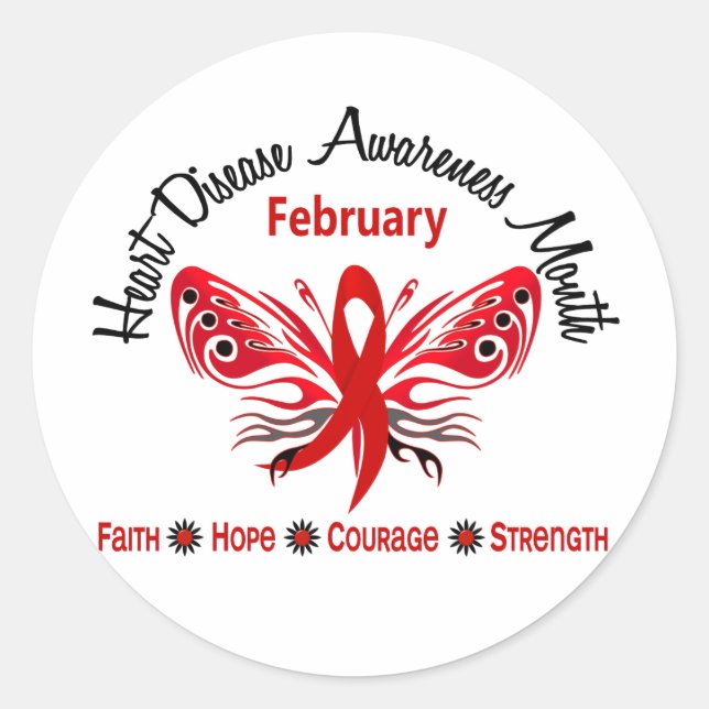 Heart Disease Awareness Month Butterfly 3.2 Classic Round Sticker (Front)