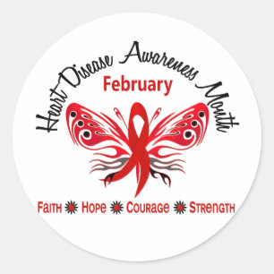 Heart Disease Awareness Month Butterfly 3.2 Classic Round Sticker