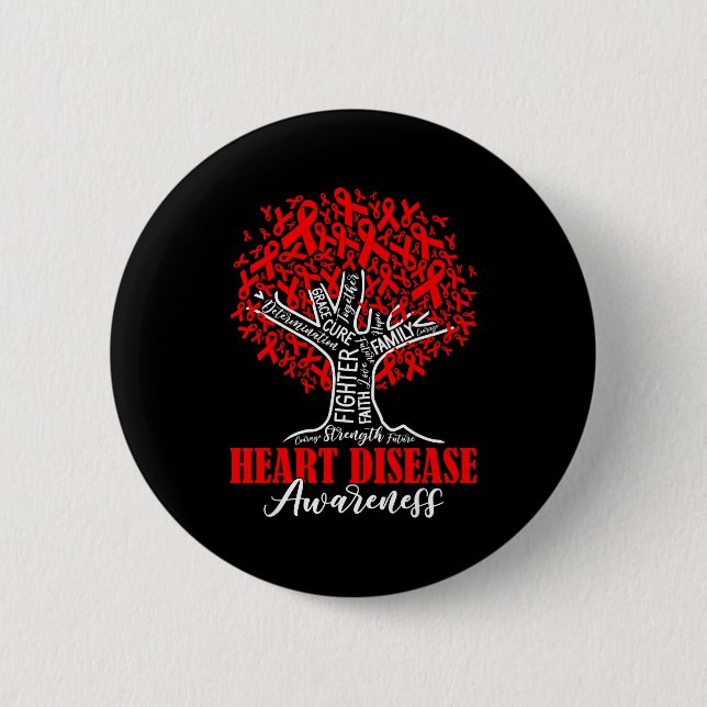 Heart Disease Awareness Month Fighter Tree With Re 6 Cm Round Badge (Front)