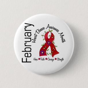 Heart Disease Awareness Month Flower Ribbon 1 6 Cm Round Badge