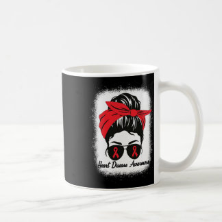 Heart Disease Awareness Month Red Ribbon Messy Bun Coffee Mug